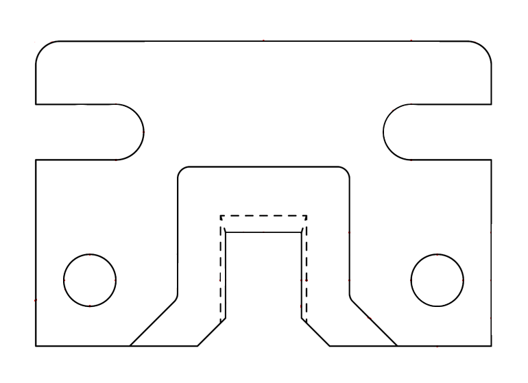 A drawing of the phosphor bronze keyblock plate as viewed from the front
